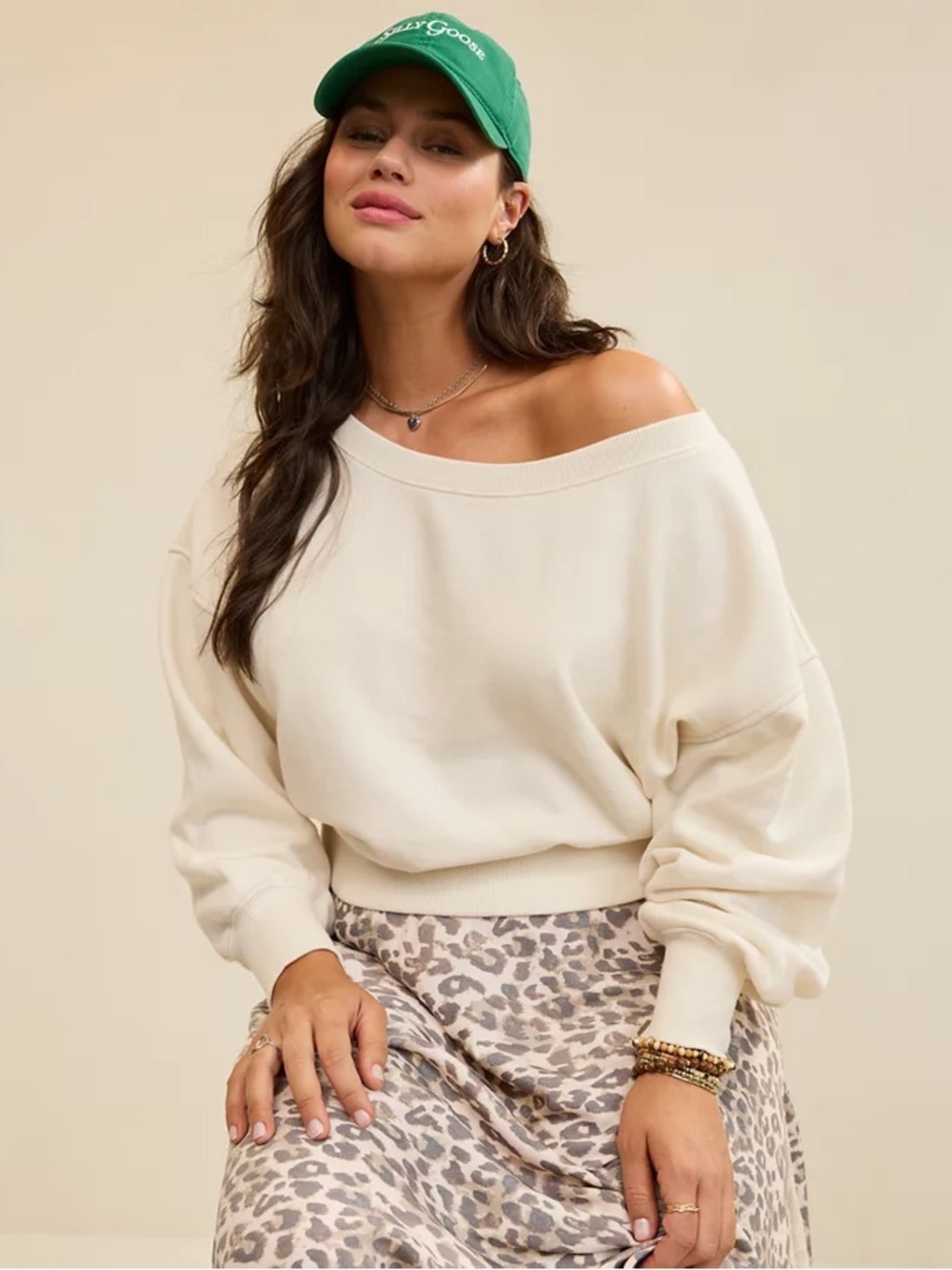 Aerie NWT Off The Shoulder Sweatshirt - Cream - Women’s Size XS